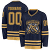 Custom Navy Old Gold Hockey Jersey