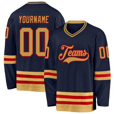 Custom Navy Old Gold-Red Hockey Jersey