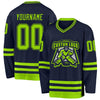 Custom Navy Neon Green Hockey Jersey