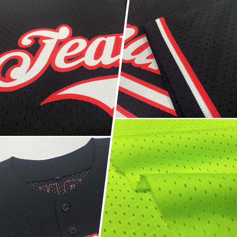 Custom Neon Green Black Mesh Authentic Throwback Baseball Jersey