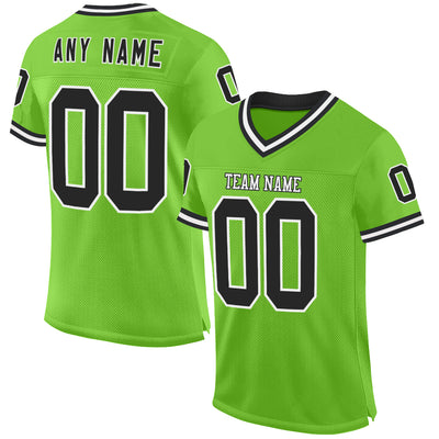 Custom Neon Green Black-White Mesh Authentic Throwback Football Jersey