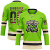 Custom Neon Green Vintage USA Flag Black-Cream Hockey Lace Neck Jersey