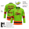 Custom Neon Green Black-Orange Hockey Lace Neck Jersey