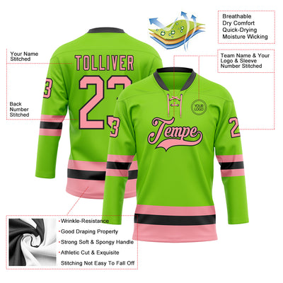 Custom Neon Green Medium Pink-Black Hockey Lace Neck Jersey