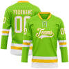 Custom Neon Green White-Yellow Hockey Lace Neck Jersey