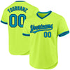 Custom Neon Green Teal-Navy Authentic Throwback Baseball Jersey