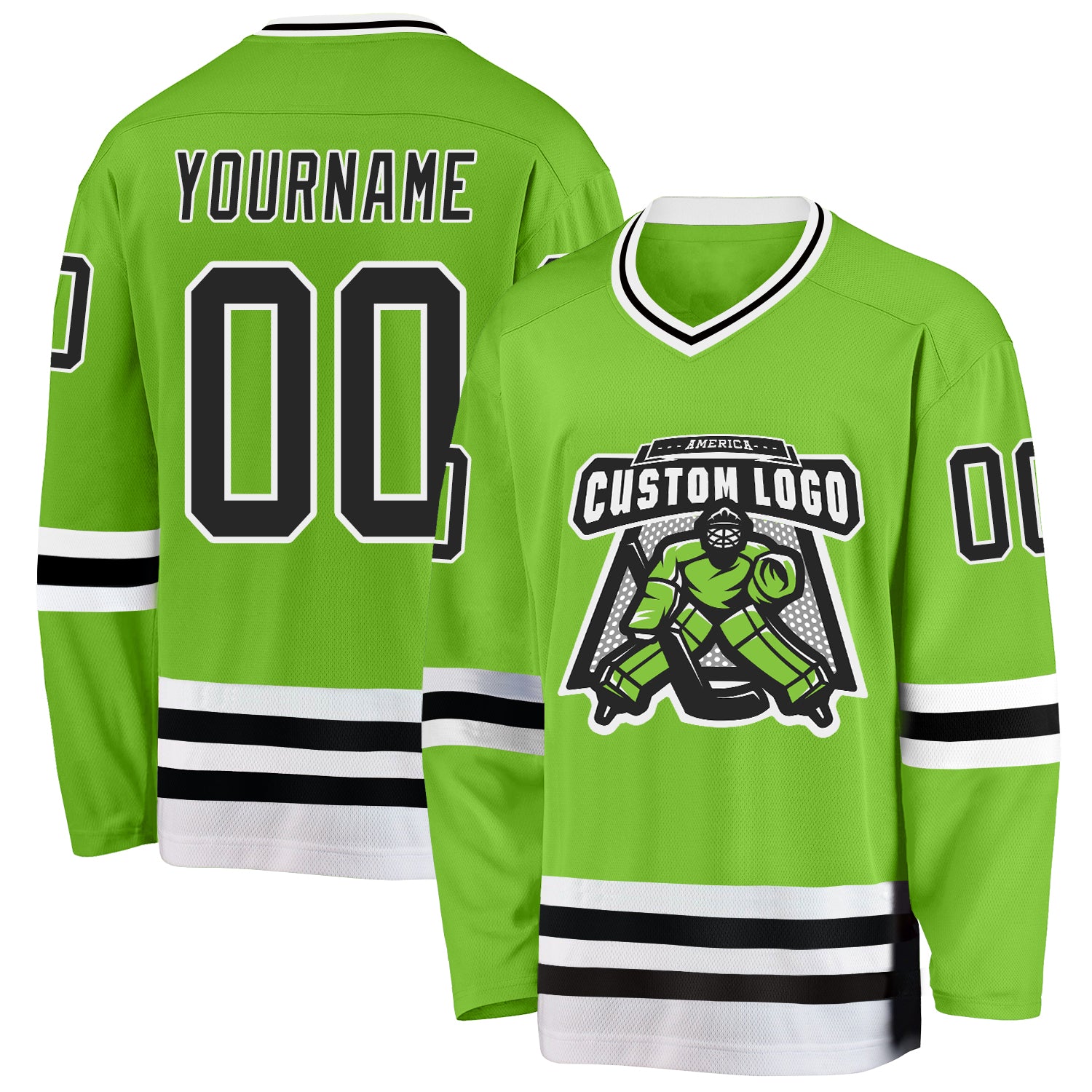 Custom Neon Green Black-White Hockey Jersey