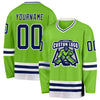 Custom Neon Green Navy-White Hockey Jersey