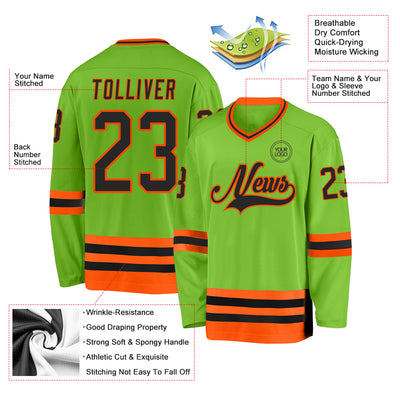 Custom Neon Green Black-Orange Hockey Jersey