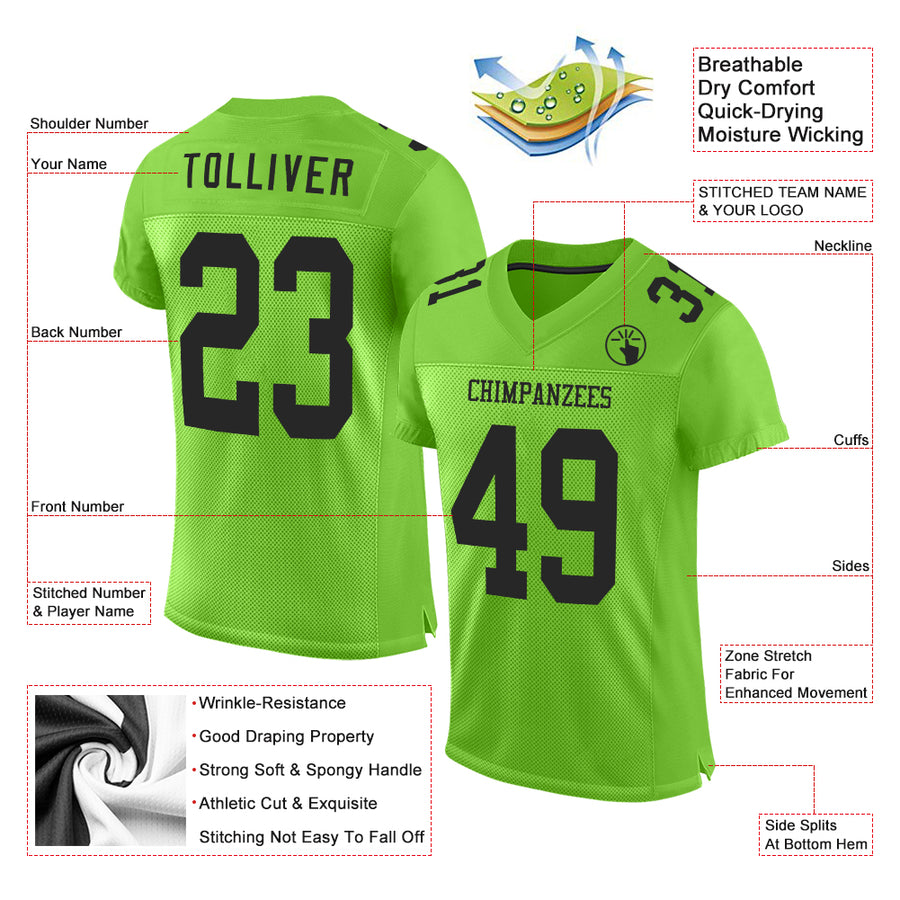 Custom Neon Green Black Mesh Authentic Football Jersey