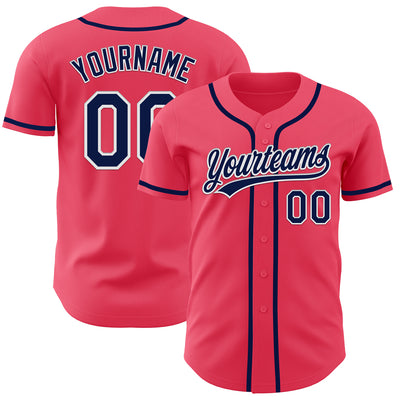 Custom Neon Pink Navy-White Authentic Baseball Jersey