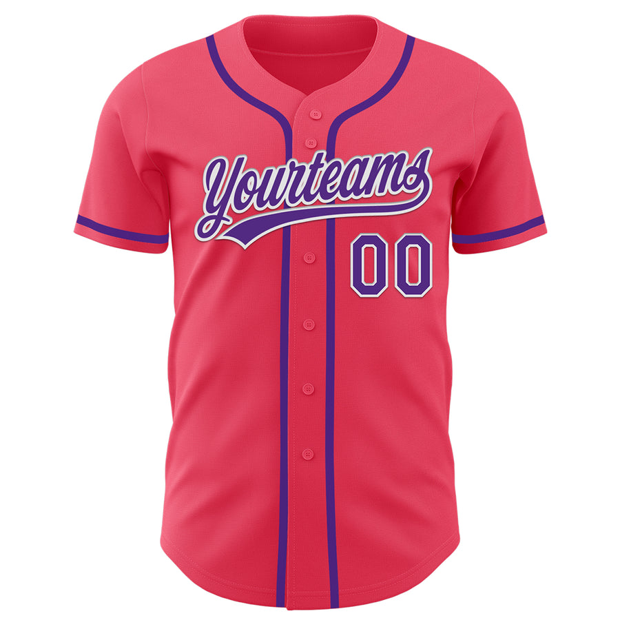 Custom Neon Pink Purple-White Authentic Baseball Jersey