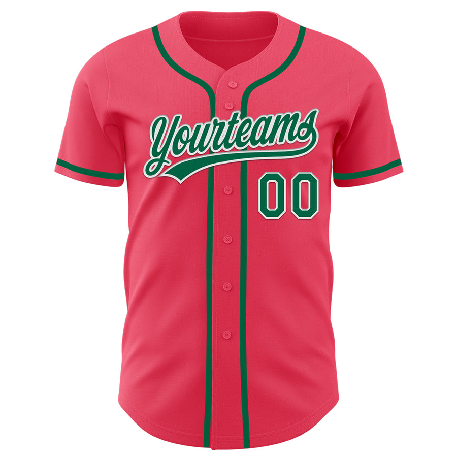 Custom Neon Pink Kelly Green-White Authentic Baseball Jersey