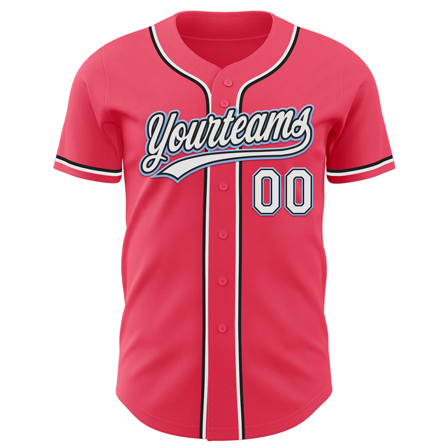 Custom Neon Pink Black-Light Blue Authentic Baseball Jersey