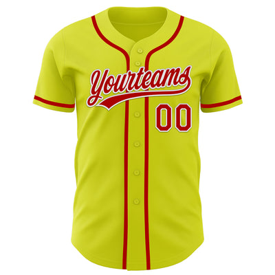 Custom Neon Yellow Red-White Authentic Baseball Jersey