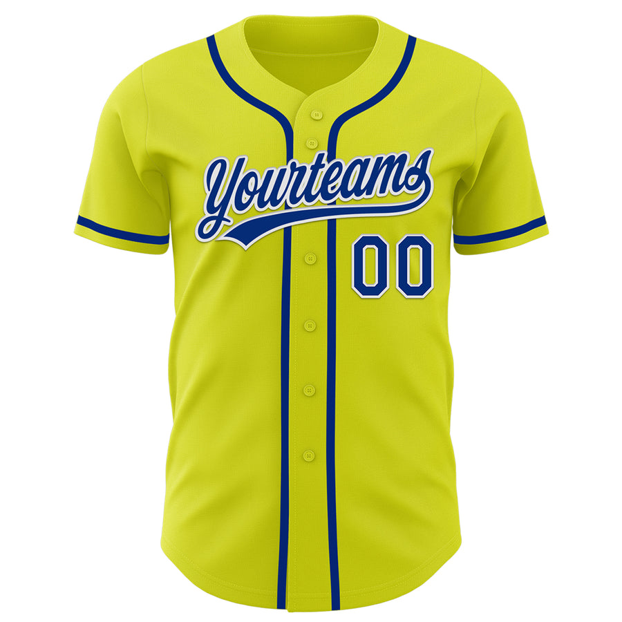 Custom Neon Yellow Royal-White Authentic Baseball Jersey