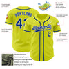 Custom Neon Yellow Royal-White Authentic Baseball Jersey