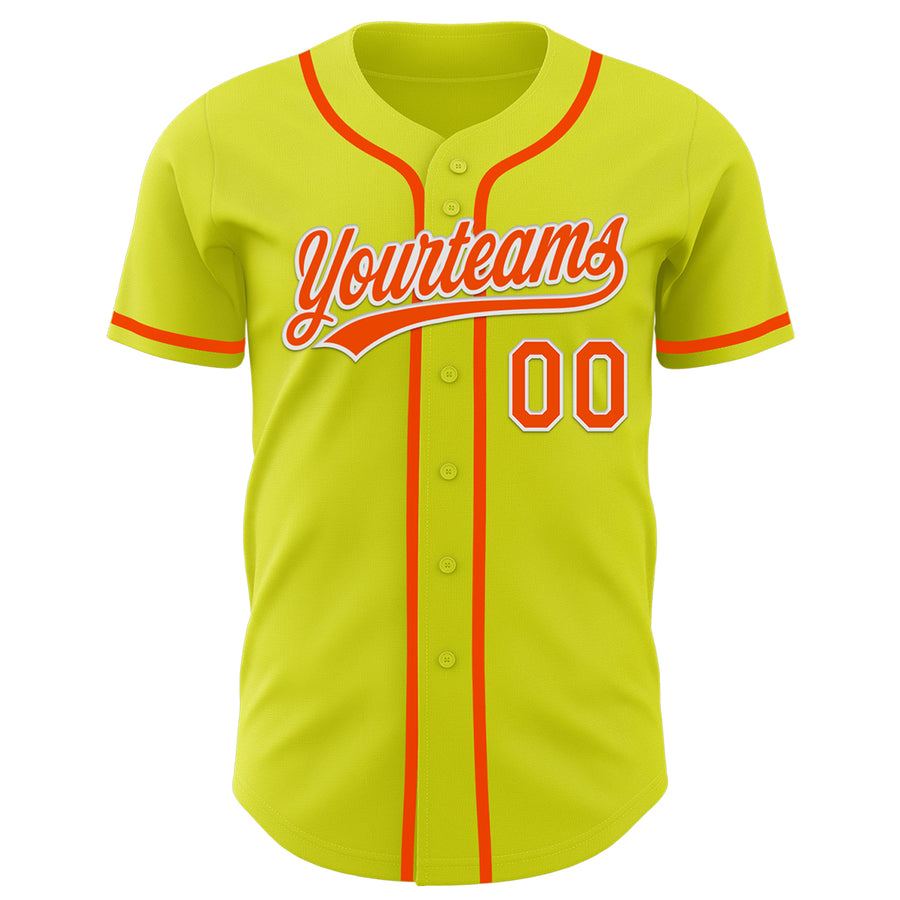 Custom Neon Yellow Orange-White Authentic Baseball Jersey