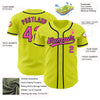 Custom Neon Yellow Pink-Navy Authentic Baseball Jersey