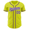 Custom Neon Yellow Purple-White Authentic Baseball Jersey