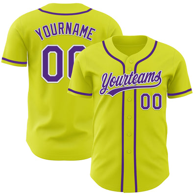 Custom Neon Yellow Purple-White Authentic Baseball Jersey