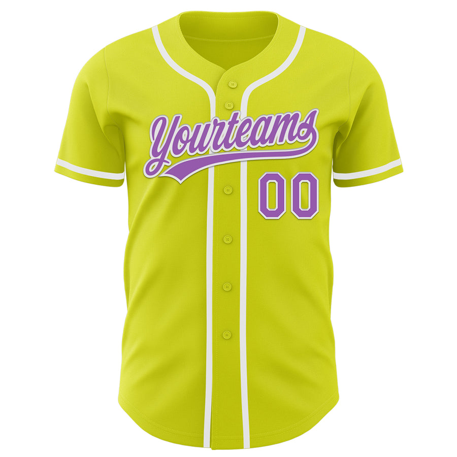 Custom Neon Yellow Medium Purple-White Authentic Baseball Jersey