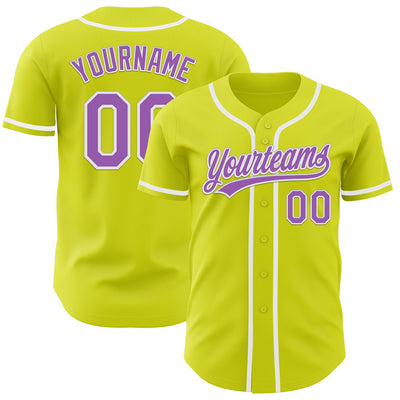 Custom Neon Yellow Medium Purple-White Authentic Baseball Jersey