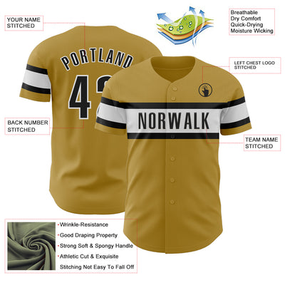 Custom Old Gold Black-White Authentic Baseball Jersey