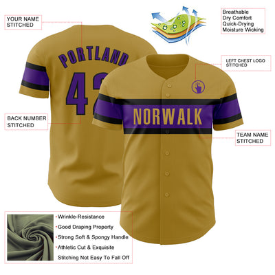 Custom Old Gold Purple-Black Authentic Baseball Jersey