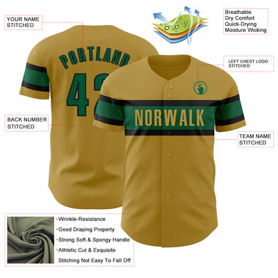 Custom Old Gold Kelly Green-Black Authentic Baseball Jersey