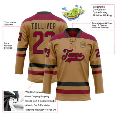 Custom Old Gold Maroon-Black Hockey Lace Neck Jersey