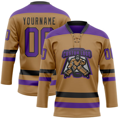 Custom Old Gold Purple-Black Hockey Lace Neck Jersey