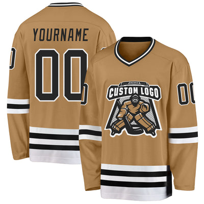 Custom Old Gold Black-White Hockey Jersey