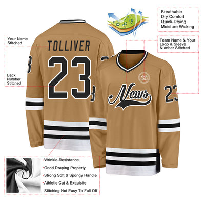 Custom Old Gold Black-White Hockey Jersey