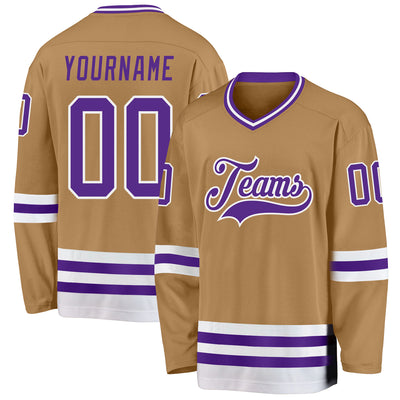 Custom Old Gold Purple-White Hockey Jersey