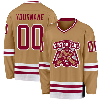 Custom Old Gold Maroon-White Hockey Jersey