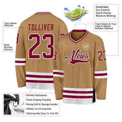 Custom Old Gold Maroon-White Hockey Jersey