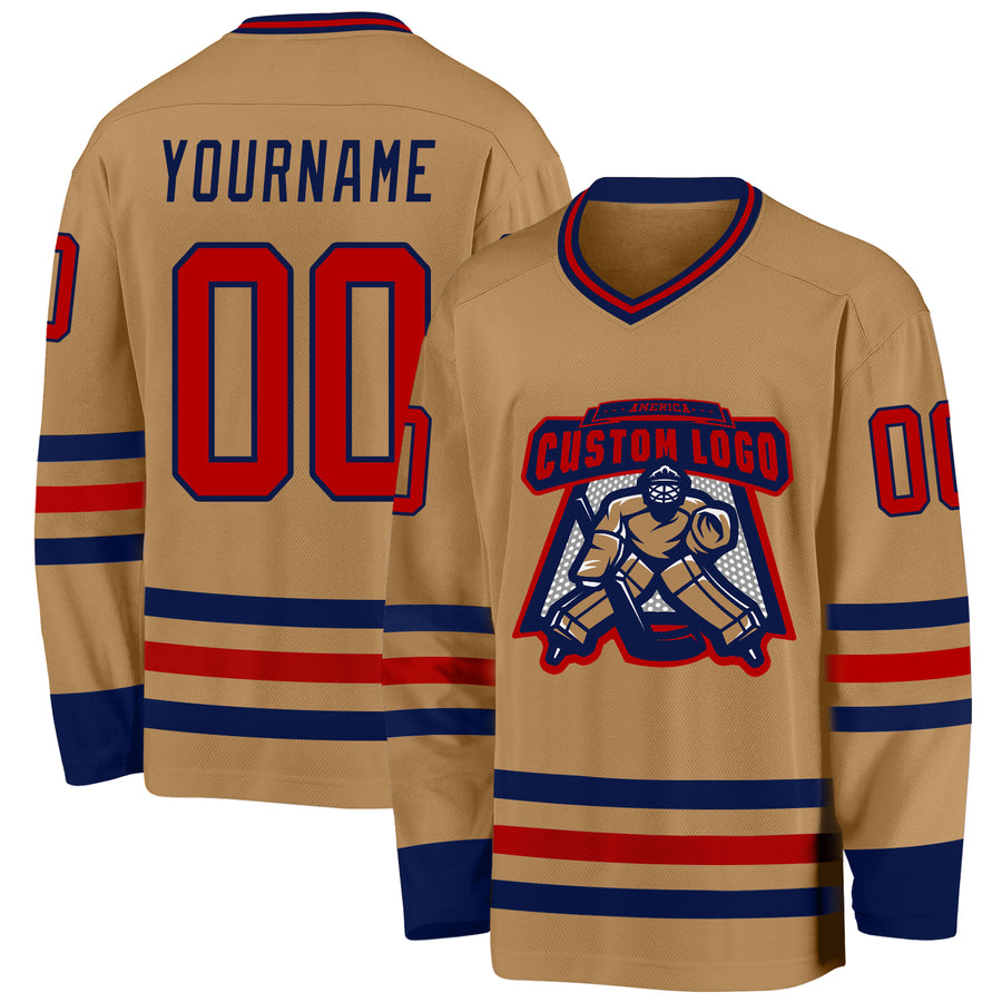 Custom Old Gold Red-Navy Hockey Jersey