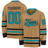 Custom Old Gold Teal-Black Hockey Jersey