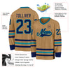 Custom Old Gold Navy-Teal Hockey Jersey