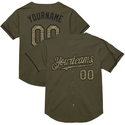 Custom Olive Camo-Black Mesh Authentic Throwback Salute To Service Baseball Jersey