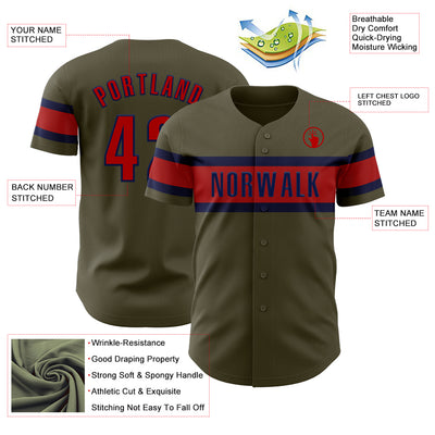 Custom Olive Red-Navy Authentic Salute To Service Baseball Jersey