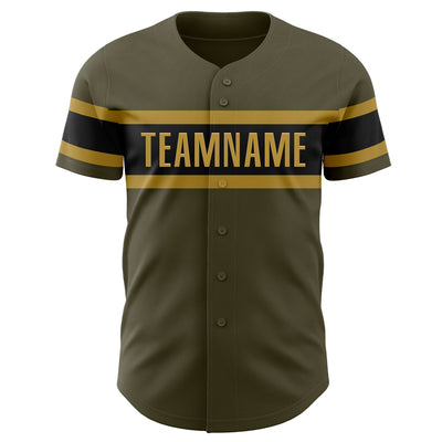 Custom Olive Black-Old Gold Authentic Salute To Service Baseball Jersey