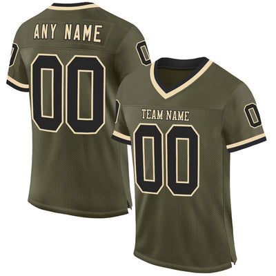 Custom Olive Black-Cream Mesh Authentic Throwback Salute To Service Football Jersey