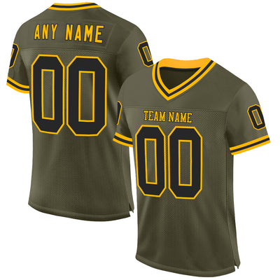 Custom Olive Black-Gold Mesh Authentic Throwback Salute To Service Football Jersey