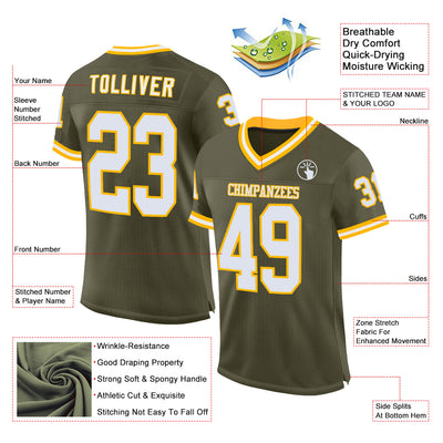 Custom Olive White-Gold Mesh Authentic Throwback Salute To Service Football Jersey