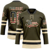 Custom Olive Vintage USA Flag Cream-Black Salute To Service Hockey Lace Neck Jersey