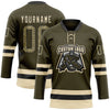 Custom Olive Camo Black-Cream Salute To Service Hockey Lace Neck Jersey