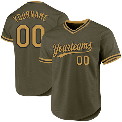 Custom Olive Old Gold-Black Authentic Throwback Salute To Service Baseball Jersey