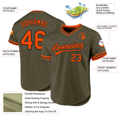 Custom Olive Orange-Black Authentic Throwback Salute To Service Baseball Jersey